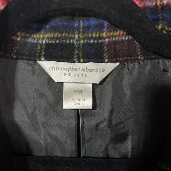 Christopher & Banks Wool Blend Plaid Fleece Full Zip Jacket Women Petite XL New - Picture 3 of 10